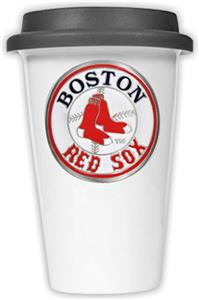 MLB Red Sox 12oz Double Wall Ceramic Cup Black Lid