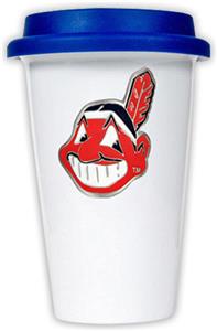 MLB Indians 12oz Double Wall Ceramic Cup Blue Lid