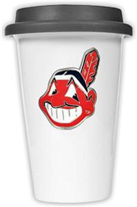 MLB Indians 12oz Double Wall Ceramic Cup Black Lid