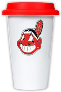 MLB Indians 12oz Double Wall Ceramic Cup w/Red Lid
