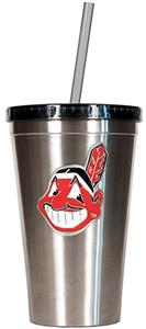 MLB Indians 16oz Stainless Steel Tumbler w/Straw