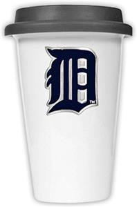 MLB Tigers 12oz Double Wall Ceramic Cup Black Lid