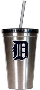 MLB Tigers 16oz Stainless Steel Tumbler w/Straw
