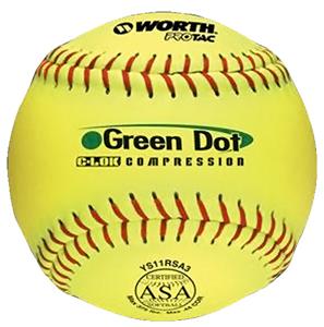 Worth 11" ASA Green Dot ProTac Slowpitch Softballs