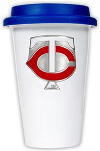 MLB Twins 12oz Double Wall Ceramic Cup Blue Lid