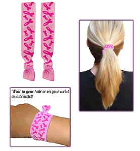 Pink Ribbon No-Tug Elastic Hair Ties - Pair