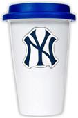 MLB Yankees 12oz Double Wall Ceramic Cup Blue Lid