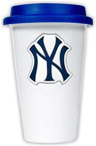 MLB Yankees 12oz Double Wall Ceramic Cup Blue Lid