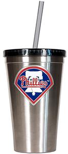 MLB Phllies 16oz Stainless Steel Tumbler w/Straw