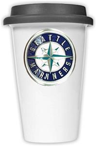MLB Mariners 12oz Dbl Wall Ceramic Cup Black Lid
