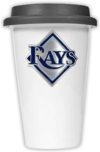 MLB Devil Rays 12oz Dbl Wall Ceramic Cup Black Lid