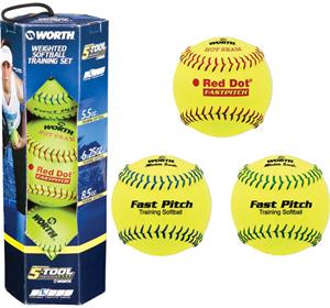 Worth 5-Tool Different Weighted Softballs-Set of 3
