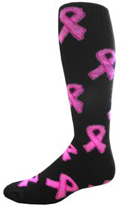 Cancer Awareness Black Pink Ribbon Socks (1-Pair)
