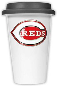 MLB Cincinnati Reds Dbl Wall Ceramic Cup Black Lid