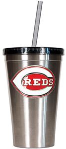 MLB Cincinnati Reds 16oz Stainless Tumbler w/Straw