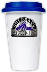 MLB Colorado Rockies Dbl Wall Ceramic Cup Blue Lid