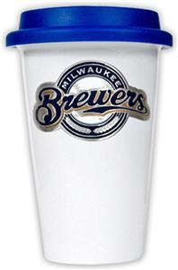 MLB Brewers Double Wall Ceramic Cup with Blue Lid