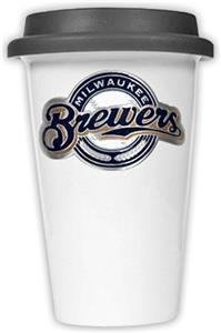 MLB Brewers Double Wall Ceramic Cup with Black Lid