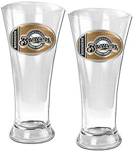 MLB Milwaukee Brewers 2 Piece Pilsner Glass Set