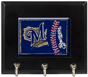 MLB Milwaukee Brewers Wood Keyhook Rack