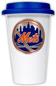 MLB Mets Double Wall Ceramic Cup with Blue Lid