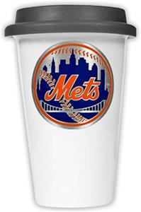 MLB Mets Double Wall Ceramic Cup with Black Lid