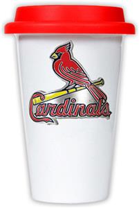 MLB Cardinals Double Wall Ceramic Cup w/Red Lid