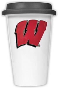 NCAA Wisconsin Badgers Ceramic Cup w/Black Lid