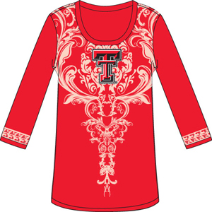 Texas Tech L/S Satin Trim Tunic Nightshirt