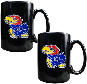 NCAA Kansas Jayhawks Black Ceramic Mug (Set of 2)
