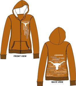 Texas Longhorns Womens Flocked Zip Hoody