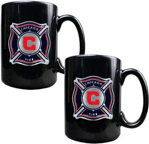 MLS Chicago Fire 15oz. Black Ceramic Mug Set of 2