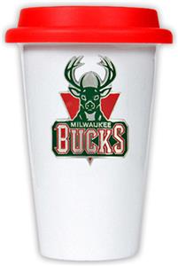 NBA Milwaukee Bucks Ceramic Cup with Red Lid