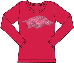Arkansas Razorbacks Womens Jeweled Long Sleeve Top