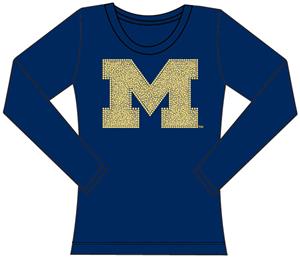 Michigan Wolverines Womens Jeweled Long Sleeve Top