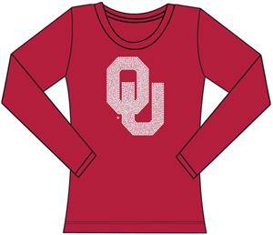 Oklahoma Sooners Womens Jeweled Long Sleeve Top