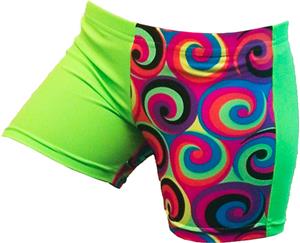 Gem Gear 4 Panel Green Neon 60s Swirl Shorts