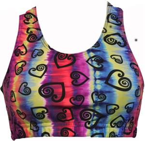 Gem Gear Tie Dye Hearts Racer Back Sports Bra