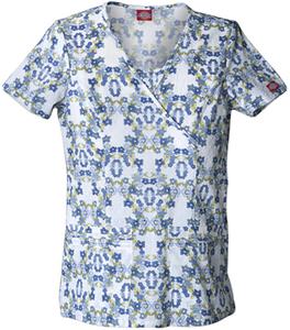 Dickies Women's New Blue Print Mock Wrap Scrub Top