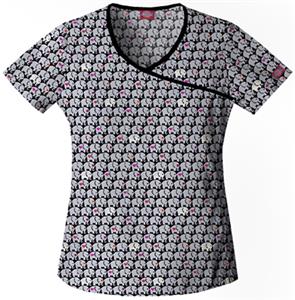 Dickies Women's Hip Flip Print Mock Wrap Scrub Top