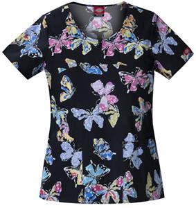 Dickies Women's Cotton Print V-Neck Scrub Tops