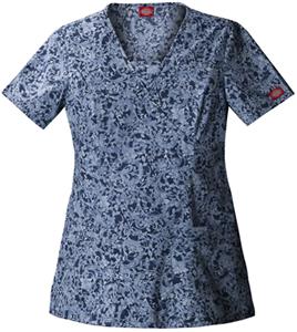 Dickies Women's New Blue Print Mock Wrap Scrub Top