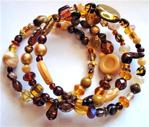 Brown Glass Bead Memory Wire Bracelet