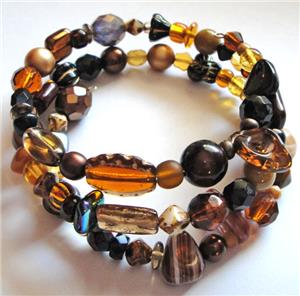 Brown Glass Bead Memory Wire Bracelet