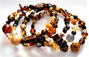 Brown Glass Bead Memory Wire Bracelet