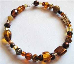 Brown Glass Bead Memory Wire Bracelet