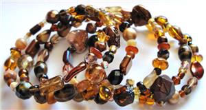 Brown Glass Bead Memory Wire Bracelet