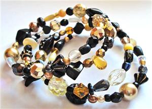 Gold Mix Glass Bead Memory Wire Bracelet