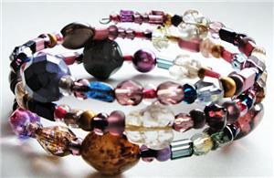 Purple Mix Glass Bead Memory Wire Bracelet