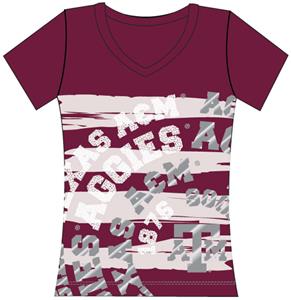 Texas A&M Womens V-Neck Jewel & Foil Shirt